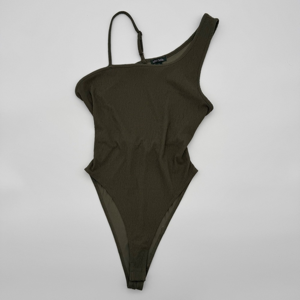 Wild Fable Olive Green Textured Bodysuit One Piece Asymmetrical Size Small
